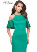 Picture of: Form Fitting Satin Mermaid Dress with Shoulder Cutouts in Jade, Style: 26145, Detail Picture 1