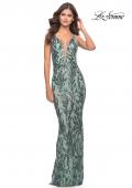 Picture of: Deep V Print Sequin Gown in Jade in Jade, Style: 31522, Detail Picture 1