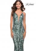 Picture of: Deep V Print Sequin Gown in Jade in Jade, Style: 31522, Detail Picture 2