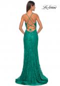 Picture of: Rhinestone Lace Embellished Prom Dress with High Side Slit in Bright Colors in Jade, Style: 32308, Detail Picture 2