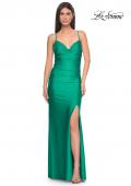 Picture of: Rhinestone Jersey Dress with Slit and Ruching in Jade, Style: 32317, Detail Picture 2
