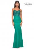 Picture of: Gorgeous Rhinestone Bodice with Ruched Jersey Skirt Prom Dress in Jade, Style: 31989, Detail Picture 4