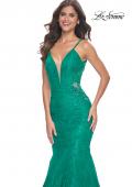 Picture of: Jewel Tone Long Mermaid Lace Dress with Back Rhinestone Detail in Jade, Style: 32315, Detail Picture 5