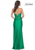 Picture of: Bustier Top Jersey Prom Dress with Intricate Lace Up Back in Green, Style: 32256, Detail Picture 7