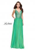 Picture of: Long Evening Gown with Chiffon Skirt and Scoop Open Back in Jungle Green, Style: 25513, Detail Picture 2