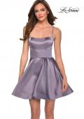 Picture of: Satin Fit and Flare Short Dress with Lace Up Open Back in Lavender Gray, Style: 29342, Main Picture