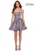 Picture of: Satin Fit and Flare Short Dress with Lace Up Open Back in Lavender Gray, Style: 29342, Detail Picture 3