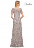 Picture of: Glamorous Beaded Lace Column Dress with Short Sleeves in Purple, Style: 30053, Back Picture