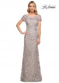 Picture of: Glamorous Beaded Lace Column Dress with Short Sleeves in Purple, Style: 30053, Detail Picture 1