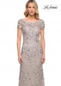 Picture of: Glamorous Beaded Lace Column Dress with Short Sleeves in Purple, Style: 30053, Detail Picture 3