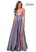 Picture of: V-Neck Satin Prom Dress with Lace Up Back in Lavender Gray, Style: 28628, Main Picture
