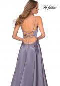 Picture of: V-Neck Satin Prom Dress with Lace Up Back in Lavender Gray, Style: 28628, Detail Picture 10