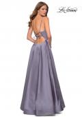 Picture of: V-Neck Satin Prom Dress with Lace Up Back in Lavender Gray, Style: 28628, Back Picture
