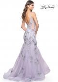 Picture of: Mermaid Gown with Two Tone Lace Appliques in Lavender Gray, Style: 32091, Back Picture