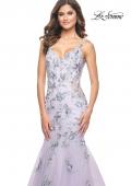 Picture of: Mermaid Gown with Two Tone Lace Appliques in Lavender Gray, Style: 32091, Detail Picture 2