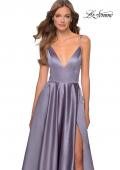 Picture of: V-Neck Satin Prom Dress with Lace Up Back in Lavender Gray, Style: 28628, Detail Picture 4