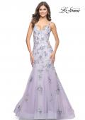 Picture of: Mermaid Gown with Two Tone Lace Appliques in Lavender Gray, Style: 32091, Detail Picture 4