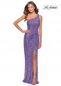 Picture of: Long Sequin One Shoulder Ruched Prom Dress in Lavender Gray, Style: 28401, Detail Picture 7