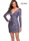Picture of: Long Sequin Sequin Homecoming Dress with V-Neck in Lavender, Style: 29390, Main Picture