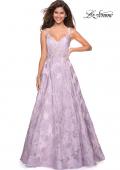 Picture of: Floral A Line Dress with Sheer Bodice and V Back in Lavender, Style: 27505, Main Picture