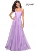 Picture of: Long Metallic Chiffon Dress with Ruching and V Back in Lavender, Style: 27616, Main Picture