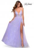 Picture of: Floral Lace A-line Prom Gown with Tulle Overlay in Lavender, Style: 28387, Main Picture