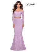 Picture of: Lace Sleeve Lace and Sequin Two Piece Prom Dress in Lavender, Style: 28666, Main Picture