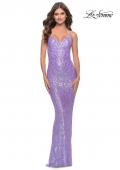 Picture of: Gorgeous Print Sequin Dress with Lace Up Back in Lavender, Style: 31390, Main Picture