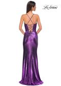 Picture of: Fitted Metallic Jersey Prom Dress with Corset Style Top in Lavender , Style 32877, Detail Picture 8