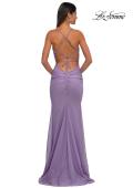 Picture of: Ruched Net Jersey Gown with Square Neckline in Lavender, Style: 33086, Detail Picture 8