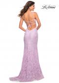 Picture of: Neon Lace Prom Gown With Sheer Bodice and Tie Up Back in Lavender, Detail Picture 9