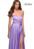 Picture of: Bright Satin Gown with Criss-Cross Ruched Top in Purple, Style: 30662, Detail Picture 10