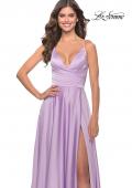Picture of: A-Line Satin Gown with Ruched Bodice and V Neck in Lavender, Style: 31505, Detail Picture 10