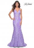 Picture of: Neon Mermaid Print Sequin Dress with Lace Up Open Back in Lavender, Style: 32337, Detail Picture 10