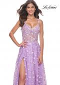 Picture of: Floral Embellished A-Line Dress with Bustier Illusion Top in Lavender, Style: 31996, Detail Picture 11