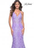 Picture of: Neon Mermaid Print Sequin Dress with Lace Up Open Back in Lavender, Style: 32337, Detail Picture 11