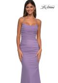 Picture of: Ruched Net Jersey Gown with Square Neckline in Lavender, Style: 33086, Detail Picture 11