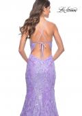 Picture of: Neon Mermaid Print Sequin Dress with Lace Up Open Back in Lavender, Style: 32337, Detail Picture 12