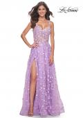 Picture of: Floral Embellished A-Line Dress with Bustier Illusion Top in Lavender, Style: 31996, Detail Picture 13
