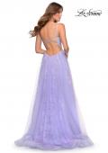 Picture of: Floral Lace A-line Prom Gown with Tulle Overlay in Lavender, Style: 28387, Back Picture