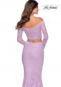 Picture of: Lace Sleeve Lace and Sequin Two Piece Prom Dress in Lavender, Style: 28666, Back Picture