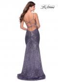 Picture of: Sequin Prom Gown With Drop Waist and V-Neckline in Lavender, Style: 28713, Back Picture