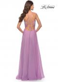 Picture of: Chiffon Prom Dress with Ruched Bodice and Slit in Lavender, Style: 30840, Back Picture