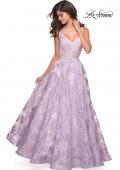 Picture of: Floral A Line Dress with Sheer Bodice and V Back in Lavender, Style: 27505, Detail Picture 1