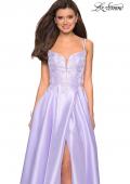 Picture of: Long Ball Gown with Lace and Rhinestone Bodice in Lavender, Style: 27528, Detail Picture 1