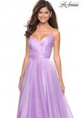 Picture of: Long Metallic Chiffon Dress with Ruching and V Back in Lavender, Style: 27616, Detail Picture 1