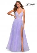 Picture of: Floral Lace A-line Prom Gown with Tulle Overlay in Lavender, Style: 28387, Detail Picture 1