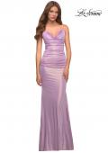 Picture of: Metallic Jersey Long Dress with Draped Neckline and Train in Purple, Style: 30633, Detail Picture 1