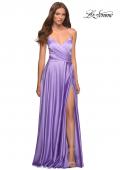 Picture of: Bright Satin Gown with Criss-Cross Ruched Top in Purple, Style: 30662, Detail Picture 1