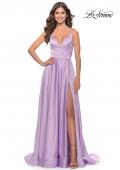 Picture of: A-Line Satin Gown with Ruched Bodice and V Neck in Lavender, Style: 31505, Detail Picture 1
